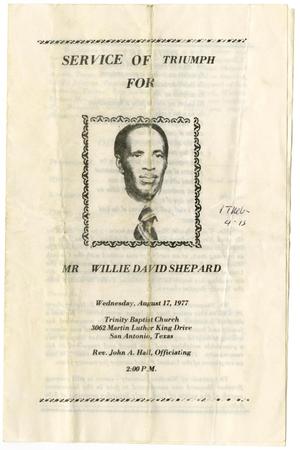 Primary view of object titled '[Funeral Program for Willie David Shepard, August 17, 1977]'.