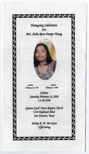 Primary view of object titled '[Funeral Program for Aisha Rene Demps-Young, February 16, 2008]'.