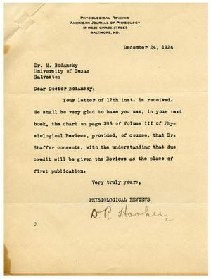 Primary view of object titled '[Letters between Dr. Meyer Bodansky and Dr. D. R. Hooker - December 1926]'.