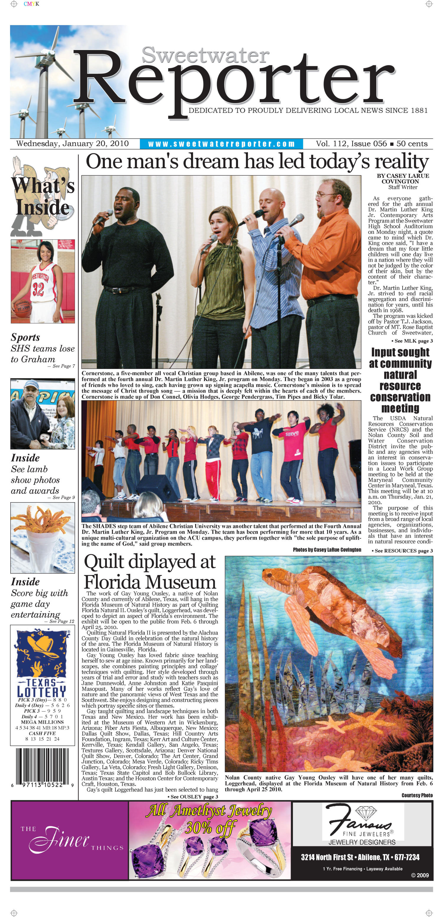 Sweetwater Reporter (Sweetwater, Tex.), Vol. 112, No. 056, Ed. 1 Wednesday, January 20, 2010
                                                
                                                    [Sequence #]: 1 of 12
                                                