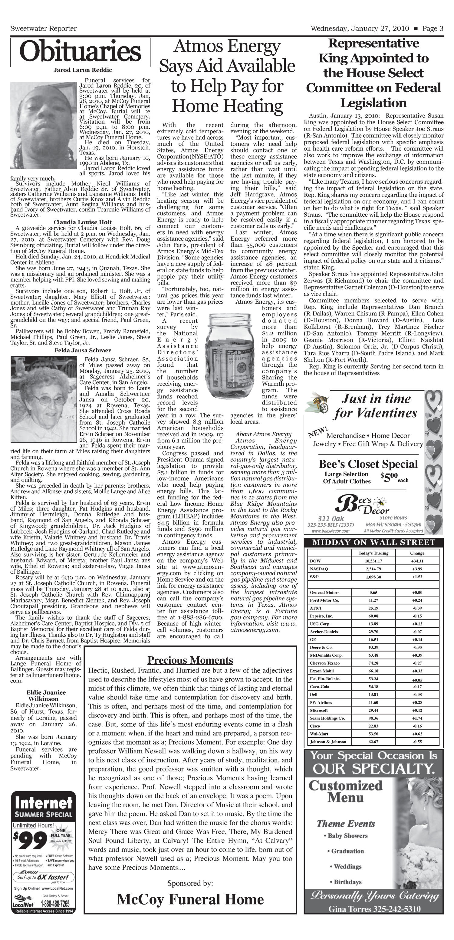 Sweetwater Reporter (Sweetwater, Tex.), Vol. 112, No. 062, Ed. 1 Wednesday, January 27, 2010
                                                
                                                    [Sequence #]: 3 of 12
                                                