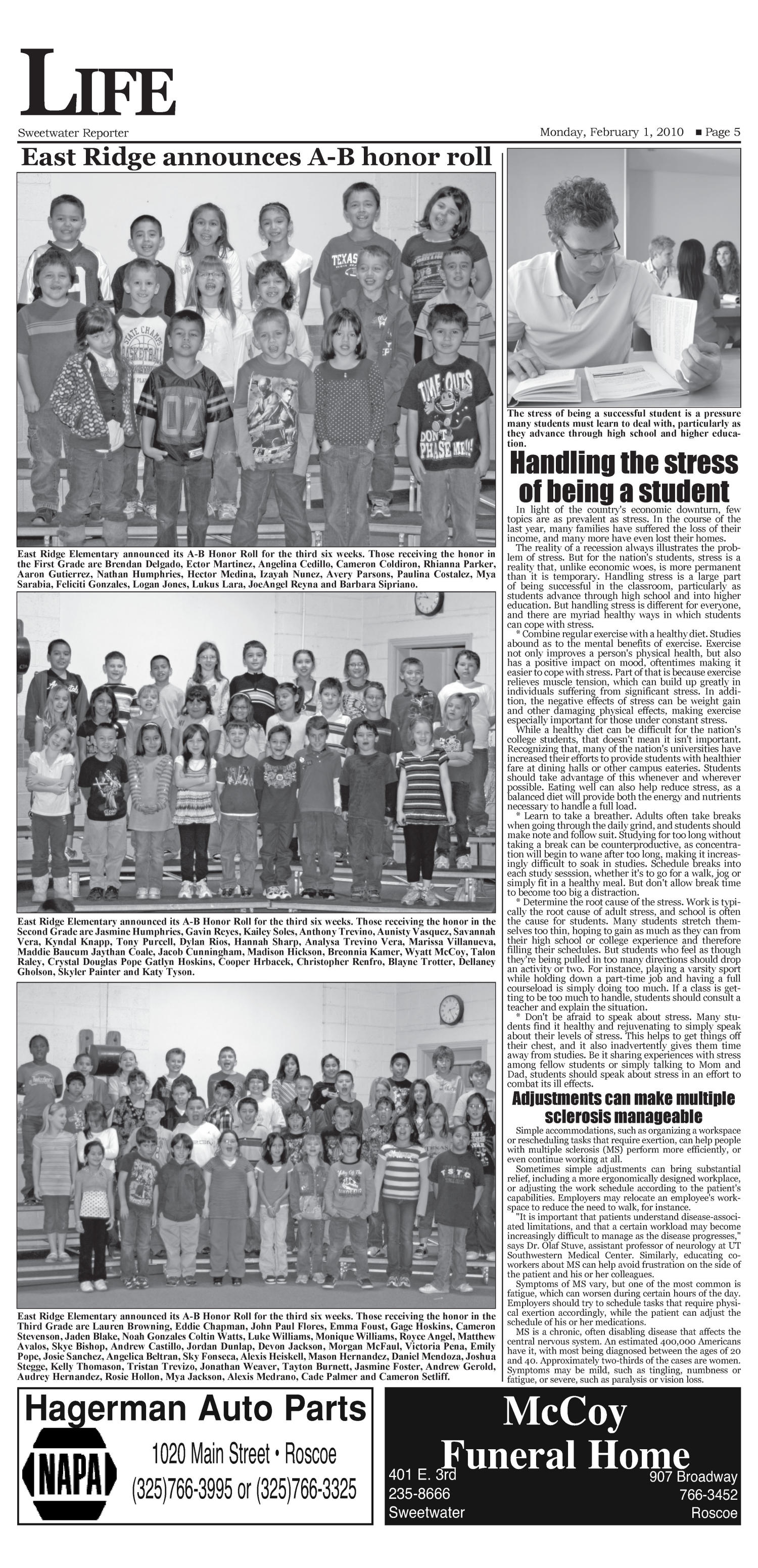 Sweetwater Reporter (Sweetwater, Tex.), Vol. 112, No. 066, Ed. 1 Monday, February 1, 2010
                                                
                                                    [Sequence #]: 5 of 10
                                                