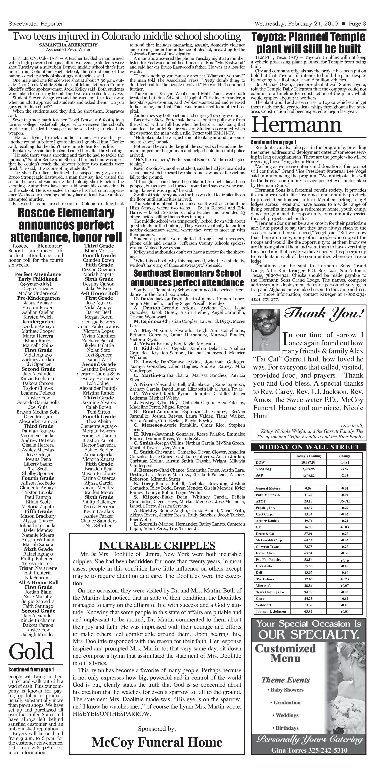 Sweetwater Reporter (Sweetwater, Tex.), Vol. 112, No. 086, Ed. 1 Wednesday, February 24, 2010
                                                
                                                    [Sequence #]: 3 of 12
                                                