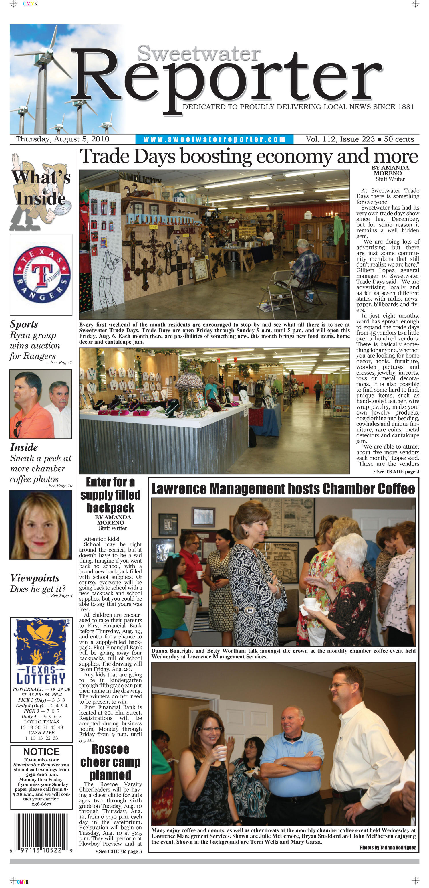 Sweetwater Reporter (Sweetwater, Tex.), Vol. 112, No. 223, Ed. 1 Thursday, August 5, 2010
                                                
                                                    [Sequence #]: 1 of 10
                                                