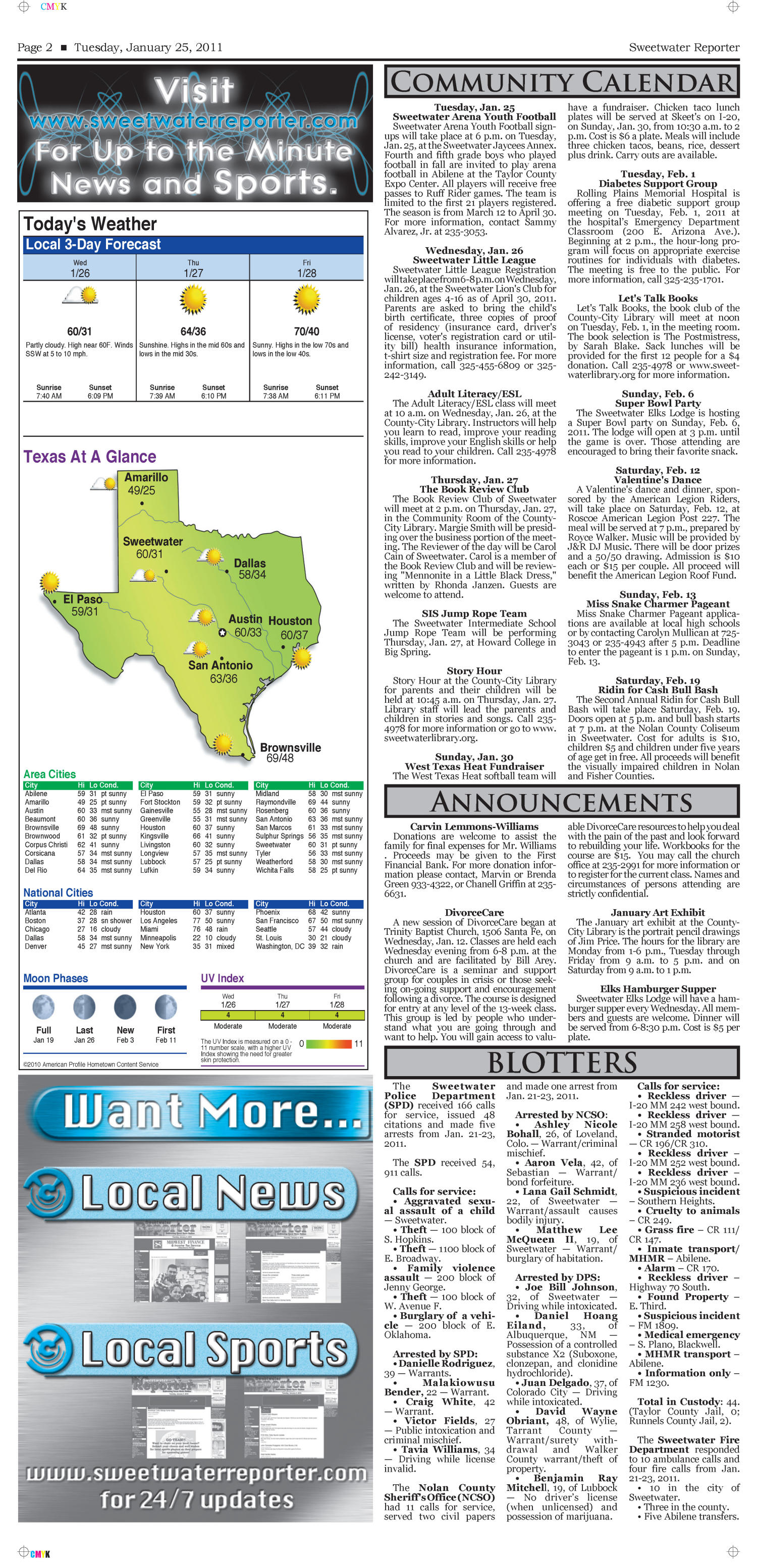 Sweetwater Reporter (Sweetwater, Tex.), Vol. 113, No. 062, Ed. 1 Tuesday, January 25, 2011
                                                
                                                    [Sequence #]: 2 of 10
                                                