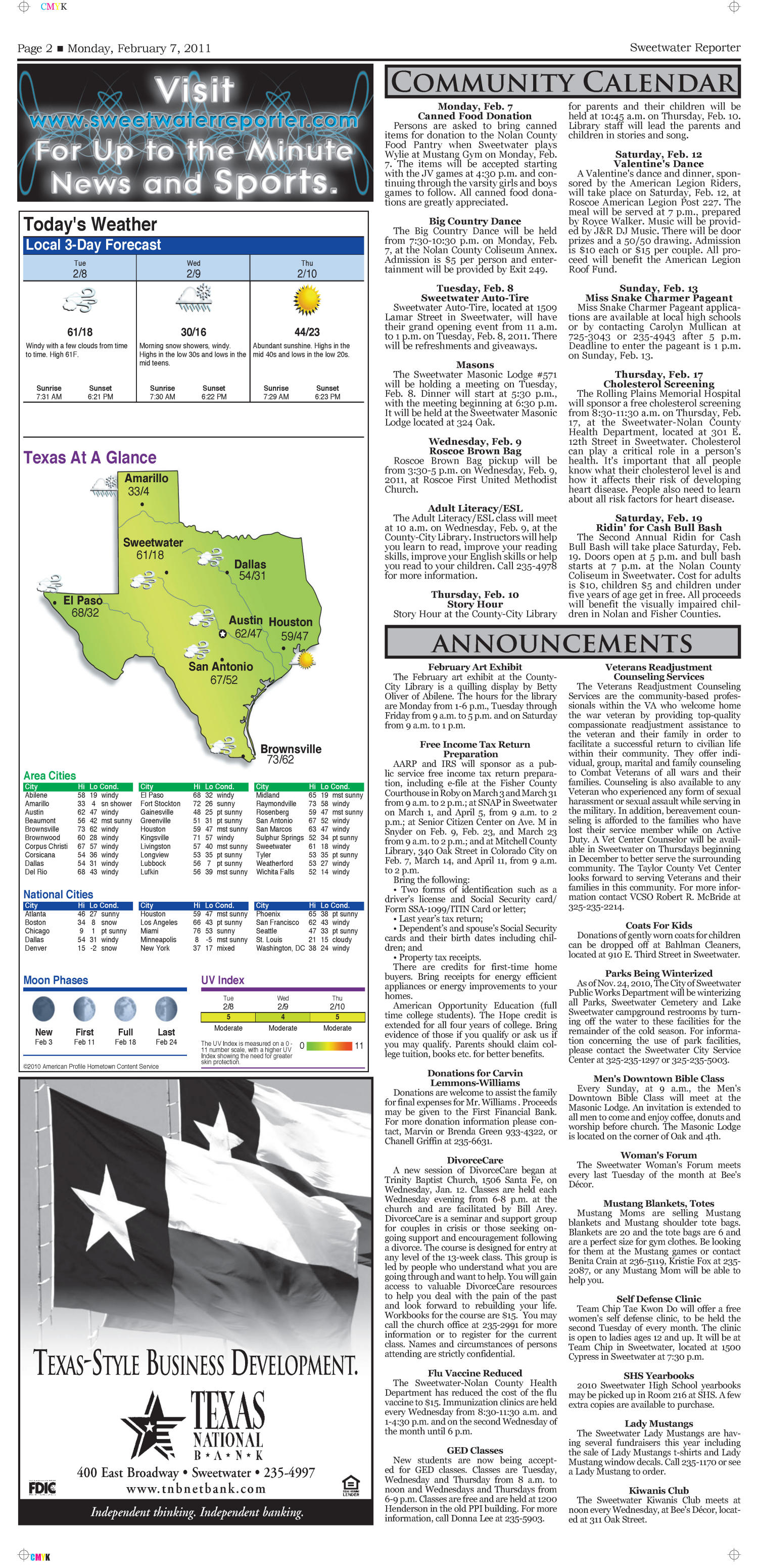 Sweetwater Reporter (Sweetwater, Tex.), Vol. 113, No. 073, Ed. 1 Monday, February 7, 2011
                                                
                                                    [Sequence #]: 2 of 10
                                                