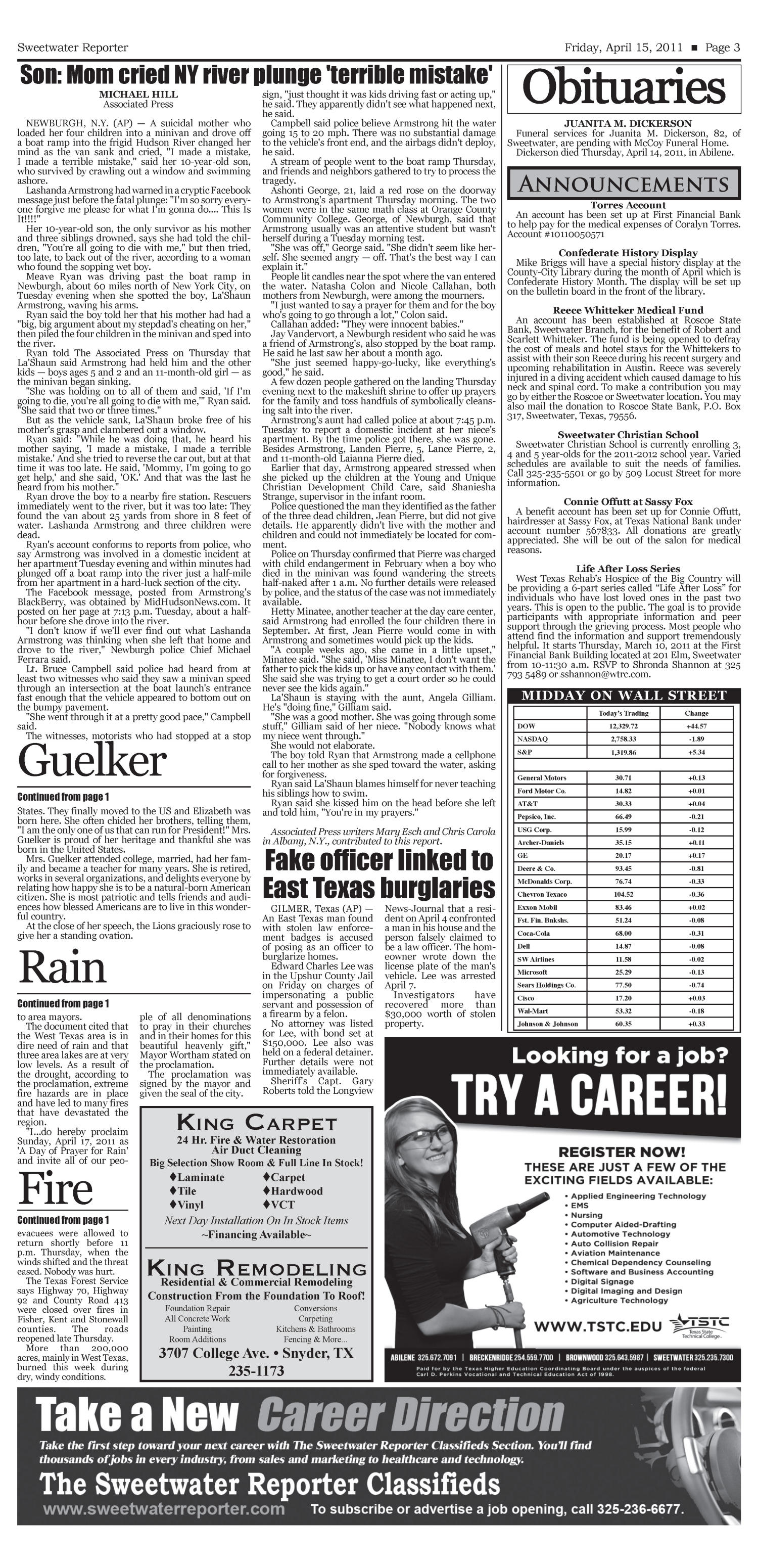 Sweetwater Reporter (Sweetwater, Tex.), Vol. 113, No. 131, Ed. 1 Friday, April 15, 2011
                                                
                                                    [Sequence #]: 3 of 12
                                                