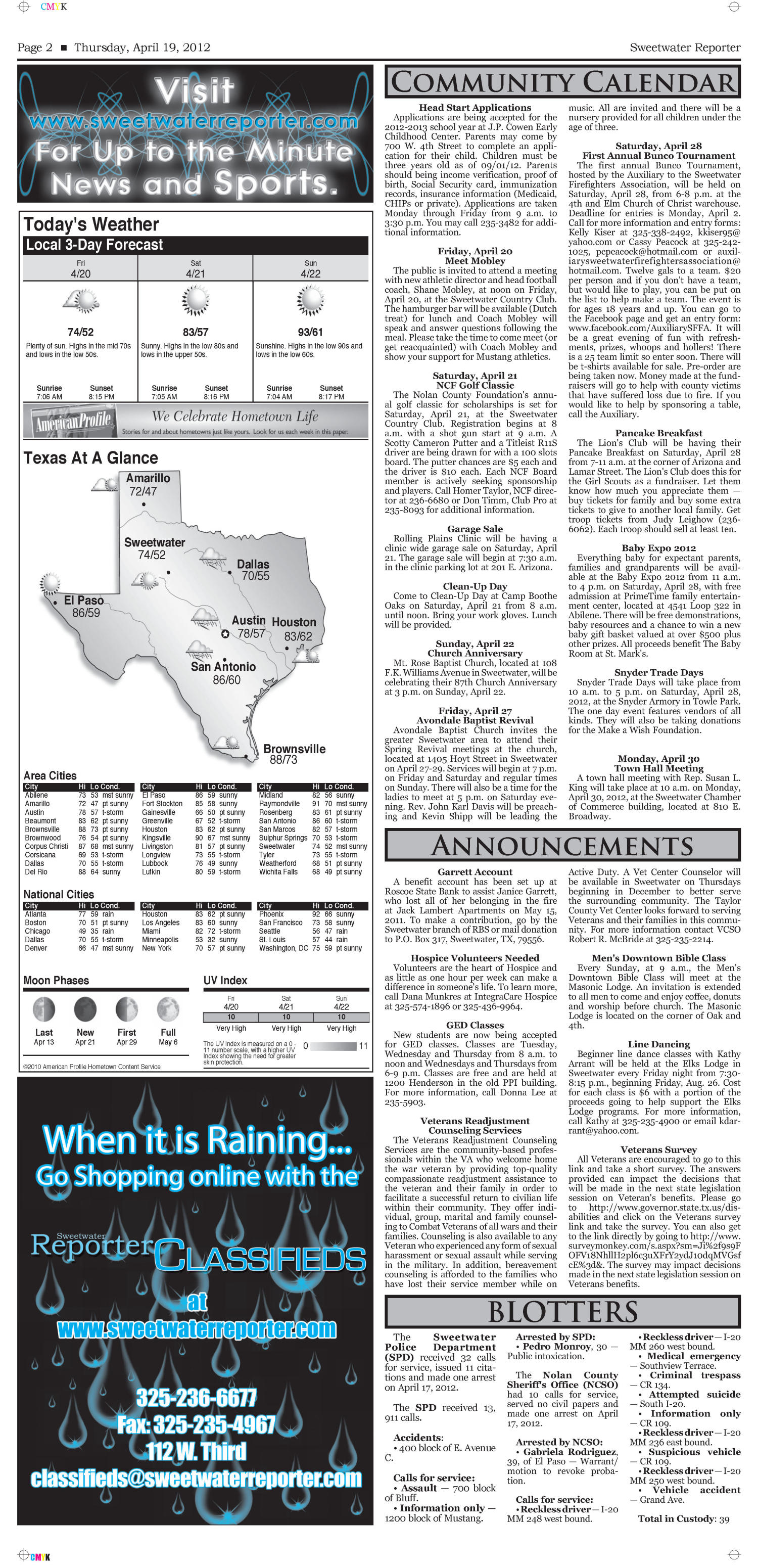 Sweetwater Reporter (Sweetwater, Tex.), Vol. 114, No. 080, Ed. 1 Thursday, April 19, 2012
                                                
                                                    [Sequence #]: 2 of 10
                                                
