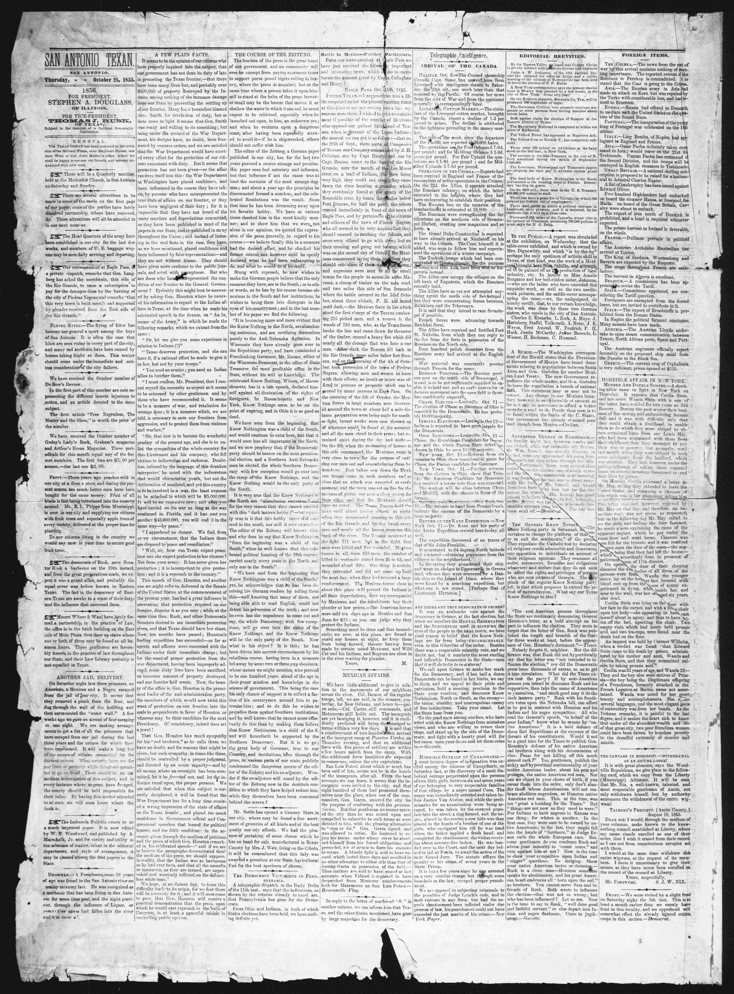 San Antonio Texan (San Antonio, Tex.), Vol. 8, No. 2, Ed. 1 Thursday, October 25, 1855
                                                
                                                    [Sequence #]: 2 of 4
                                                