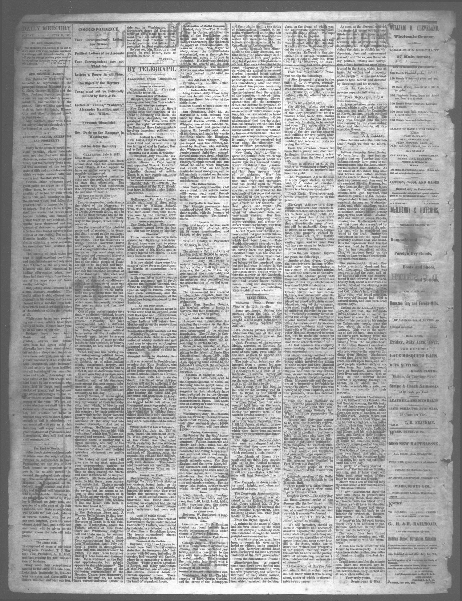 Houston Daily Mercury (Houston, Tex.), Vol. 5, No. 266, Ed. 1 Sunday, July 13, 1873
                                                
                                                    [Sequence #]: 2 of 4
                                                