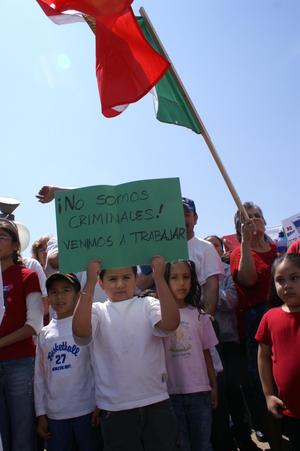Primary view of object titled '[Children hold up sign during protest]'.