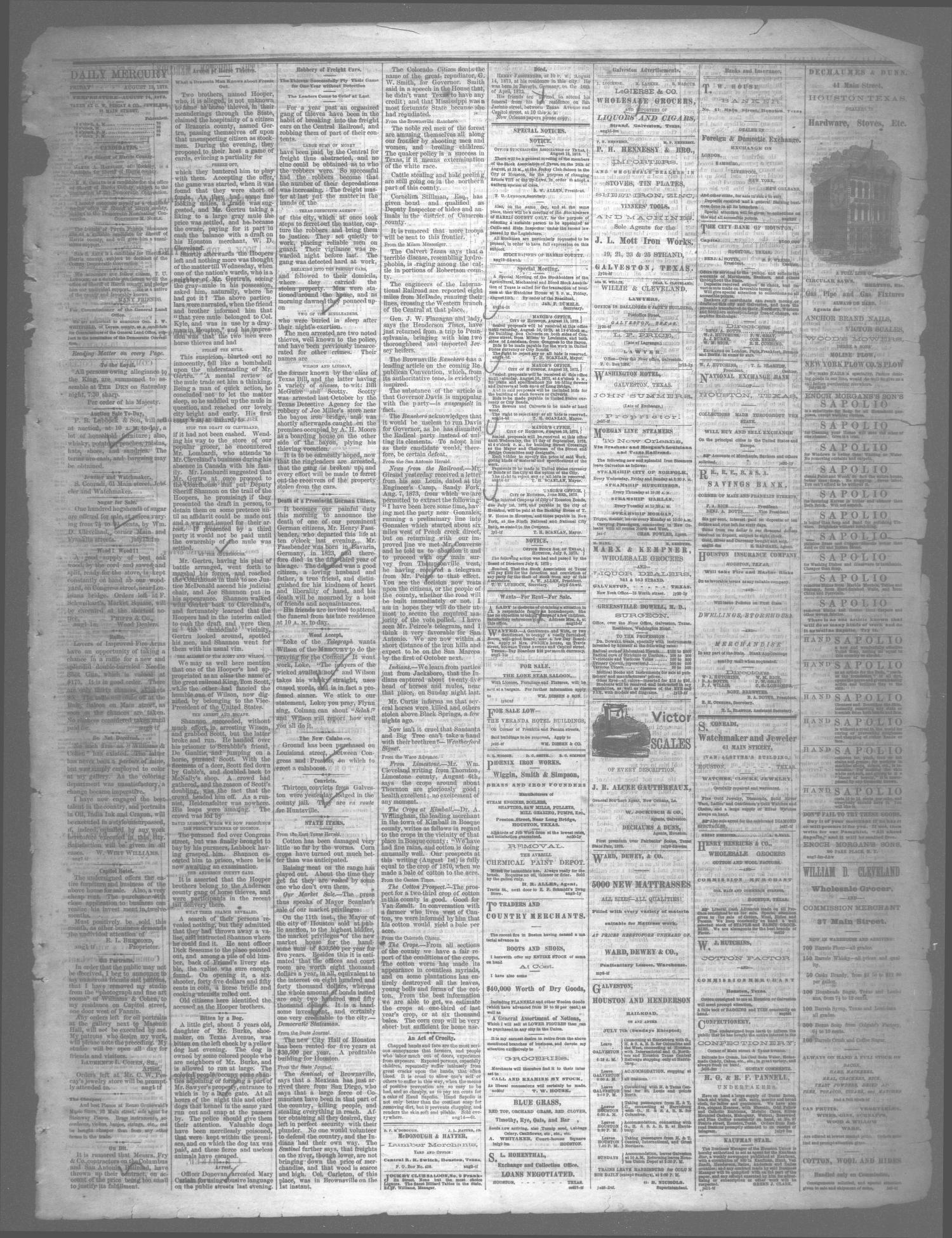 Houston Daily Mercury (Houston, Tex.), Vol. 5, No. 293, Ed. 1 Friday, August 15, 1873
                                                
                                                    [Sequence #]: 3 of 4
                                                