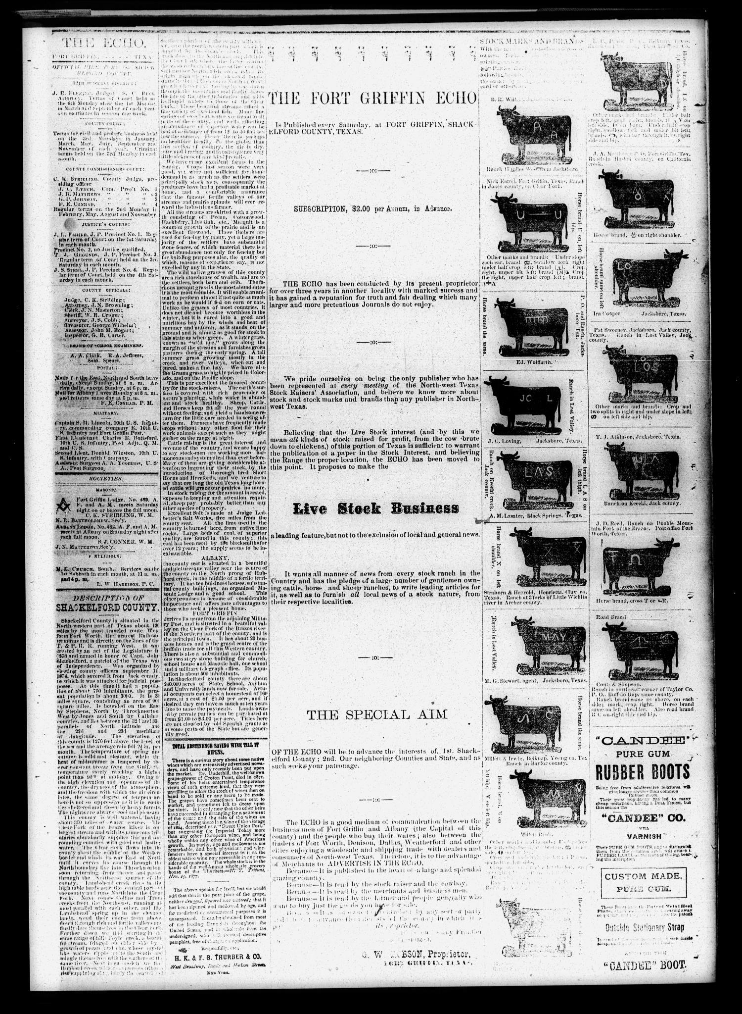 Fort Griffin Echo (Fort Griffin, Tex.), Vol. 1, No. 7, Ed. 1 Saturday, February 15, 1879
                                                
                                                    [Sequence #]: 4 of 4
                                                