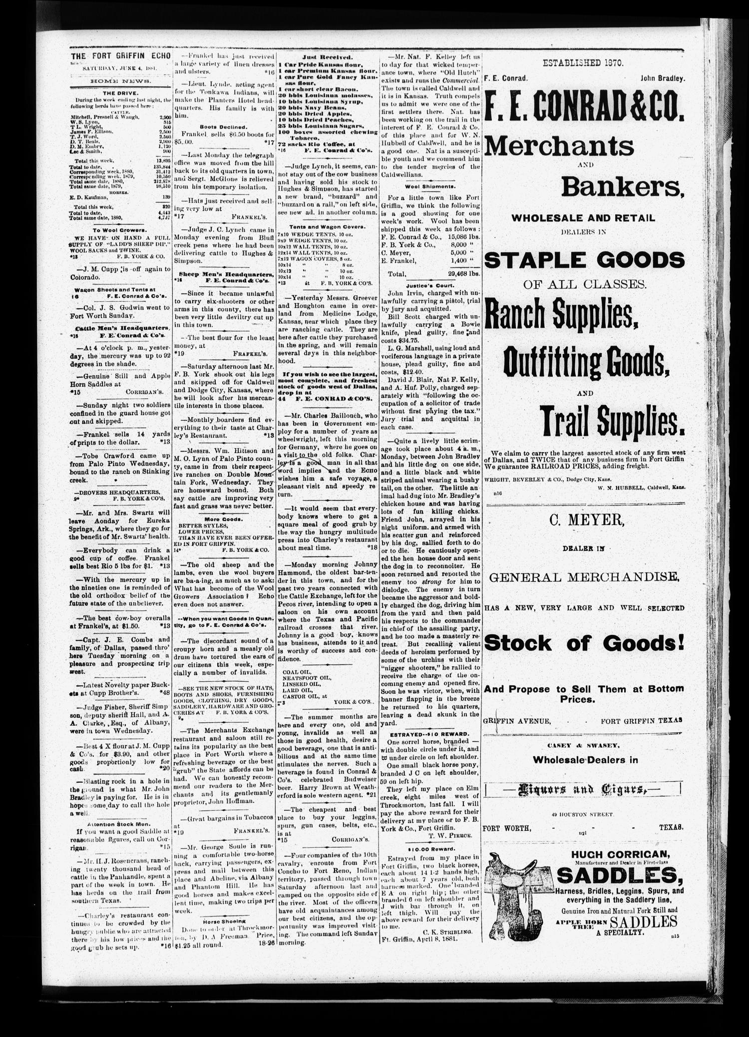 Fort Griffin Echo (Fort Griffin, Tex.), Vol. 3, No. 21, Ed. 1 Saturday, June 4, 1881
                                                
                                                    [Sequence #]: 3 of 4
                                                