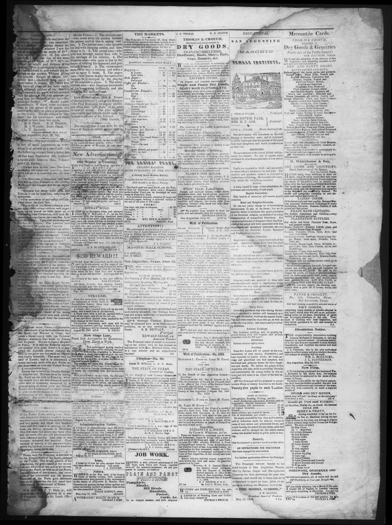The Eastern Texian (San Augustine, Tex.), Vol. 2, No. 22, Ed. 1 Saturday, October 2, 1858
                                                
                                                    [Sequence #]: 3 of 4
                                                