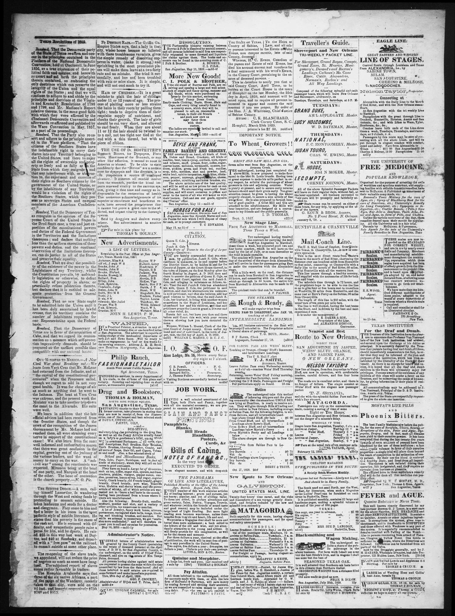 The Eastern Texian (San Augustine, Tex.), Vol. 3, No. 2, Ed. 1 Saturday, June 4, 1859
                                                
                                                    [Sequence #]: 3 of 4
                                                