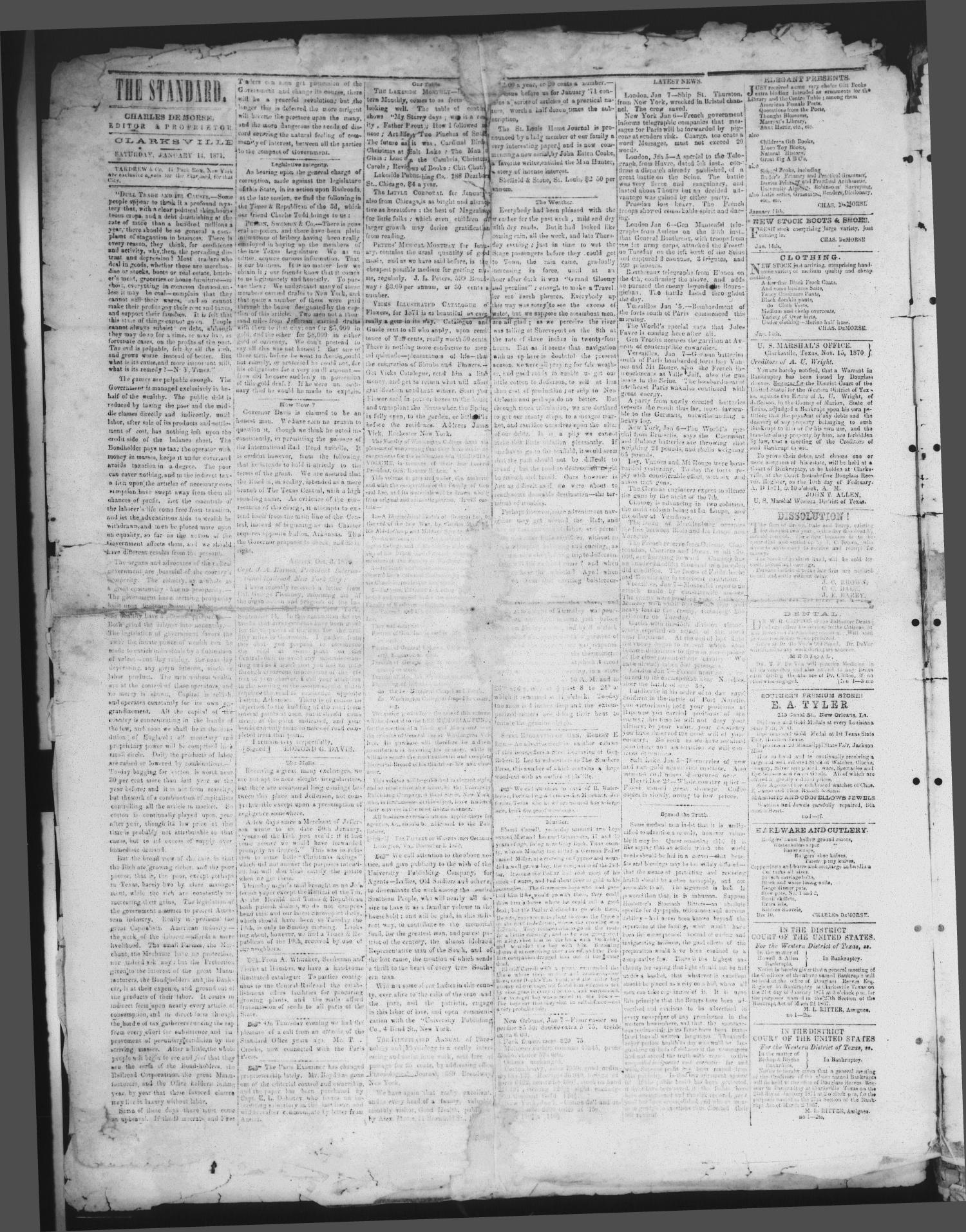 The Standard. (Clarksville, Tex.), Vol. 29, No. 2, Ed. 1 Saturday, January 14, 1871
                                                
                                                    [Sequence #]: 2 of 4
                                                