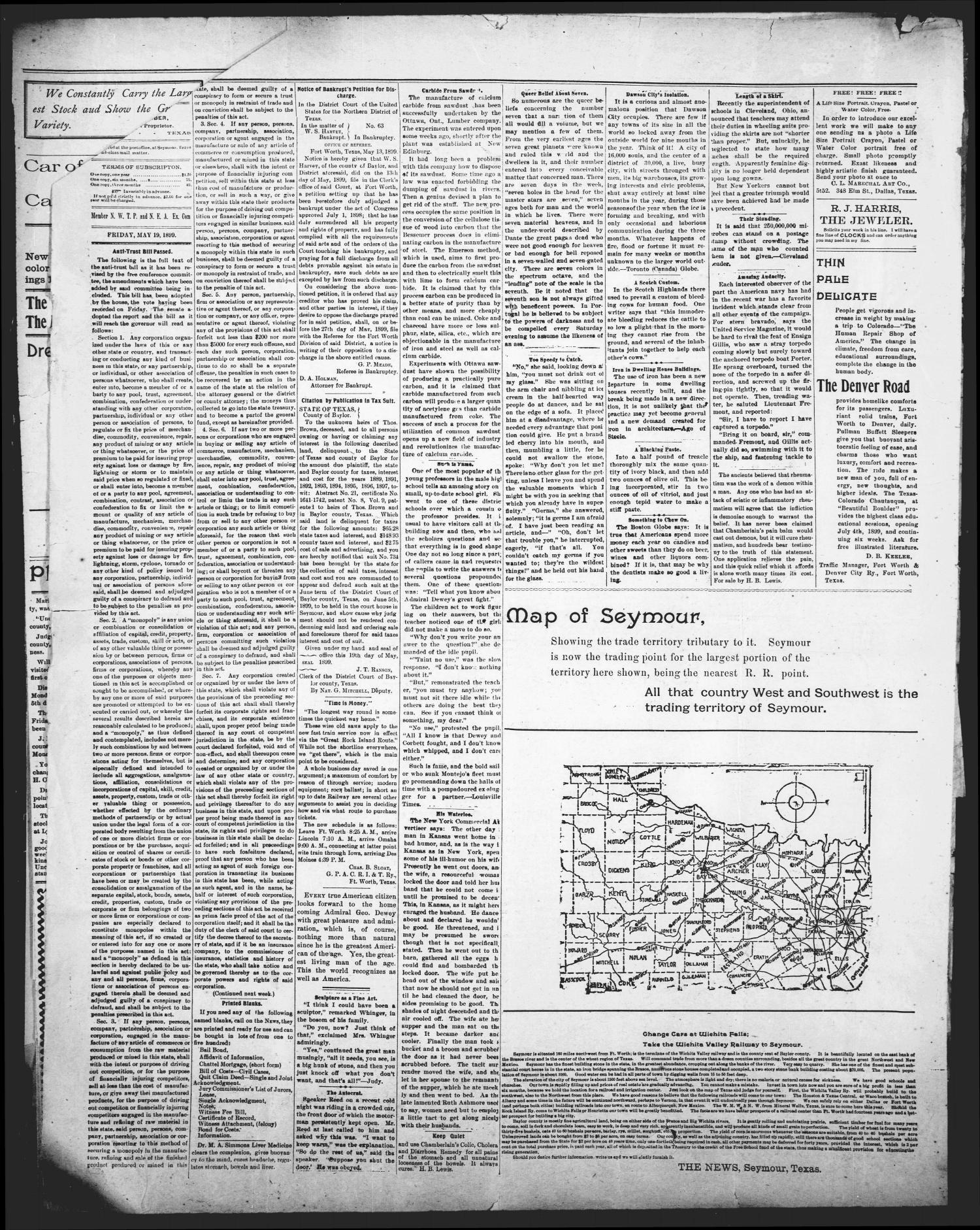 The Seymour News (Seymour, Tex.), Vol. 10, No. 29, Ed. 1 Friday, May 26, 1899
                                                
                                                    [Sequence #]: 2 of 4
                                                