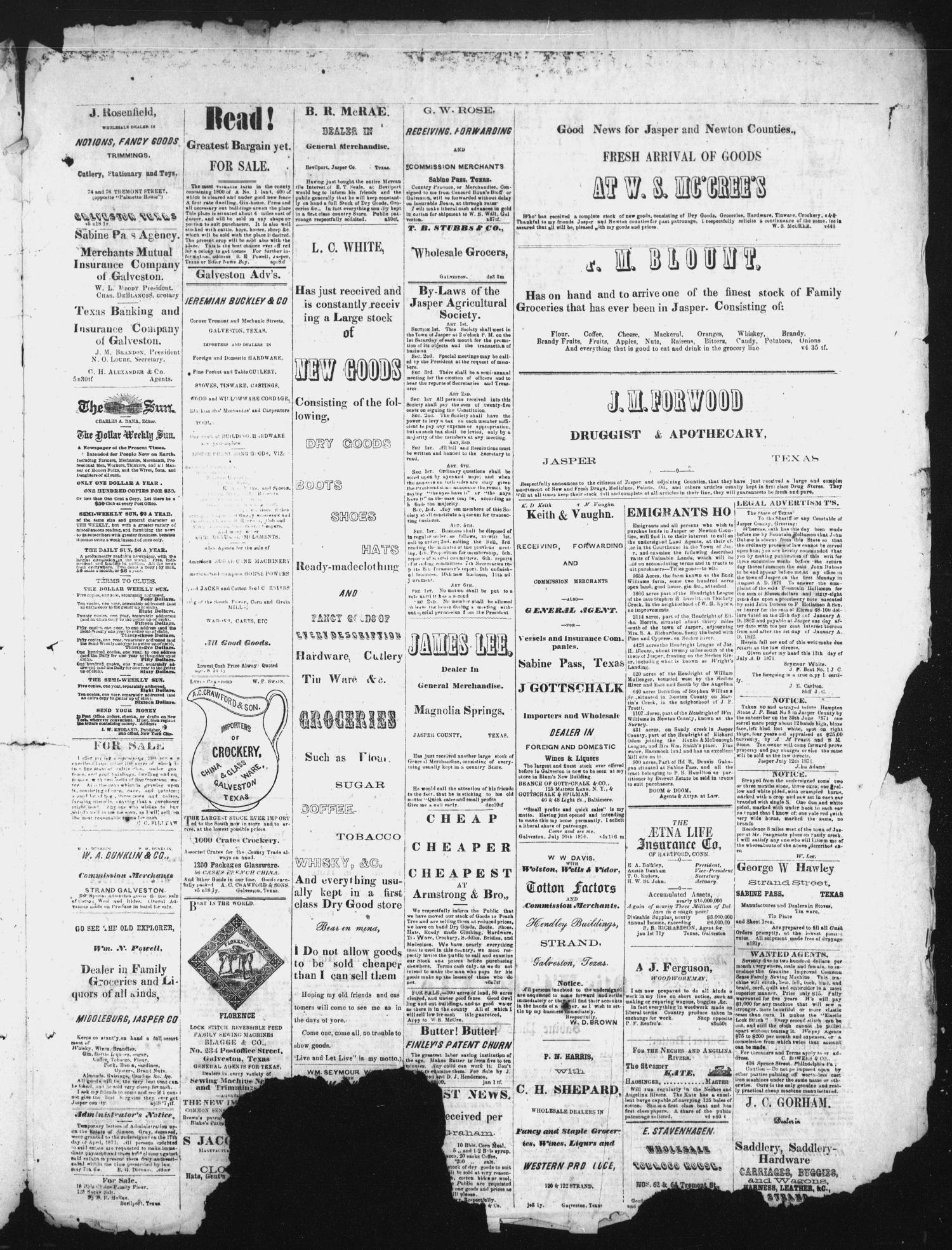 The Jasper News-Boy (Jasper, Tex.), Vol. 6, No. 15, Ed. 1 Saturday, July 15, 1871
                                                
                                                    [Sequence #]: 3 of 4
                                                