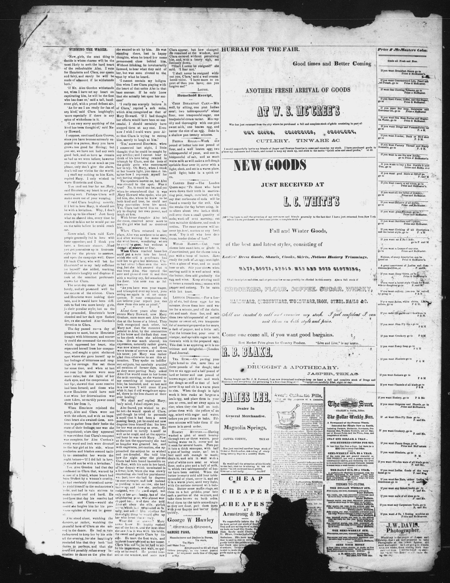 The Jasper News-Boy (Jasper, Tex.), Vol. 6, No. 22, Ed. 1 Thursday, August 31, 1871
                                                
                                                    [Sequence #]: 4 of 4
                                                