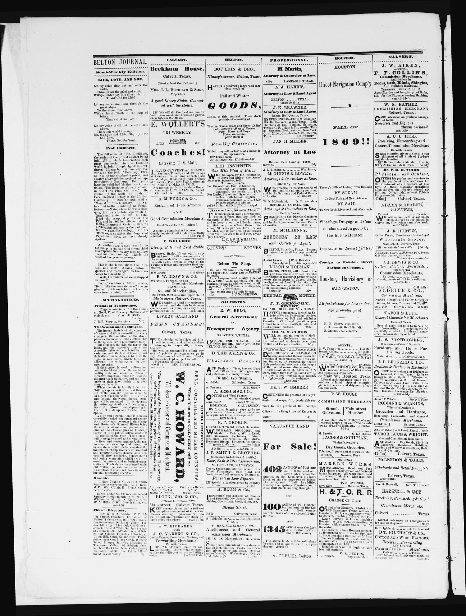 The Semi-Weekly Journal (Belton, Tex.), Vol. 4, No. 13, Ed. 1 Saturday, March 26, 1870
                                                
                                                    [Sequence #]: 4 of 4
                                                