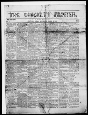 Primary view of object titled 'The Crockett Printer. (Crockett, Tex.), Vol. 8, No. 11, Ed. 1 Wednesday, March 13, 1861'.