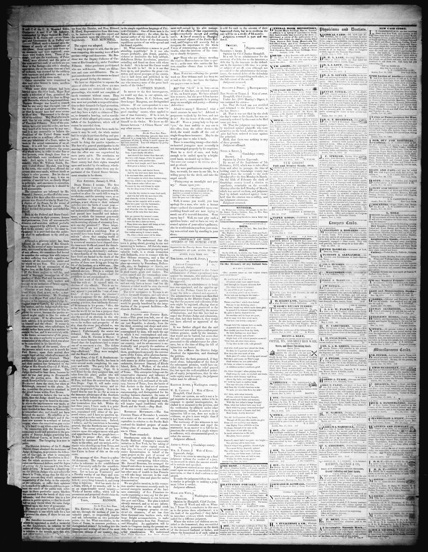 The Texas State Times (Austin, Tex.), Vol. 1, No. 6, Ed. 1 Saturday, January 7, 1854
                                                
                                                    [Sequence #]: 3 of 4
                                                