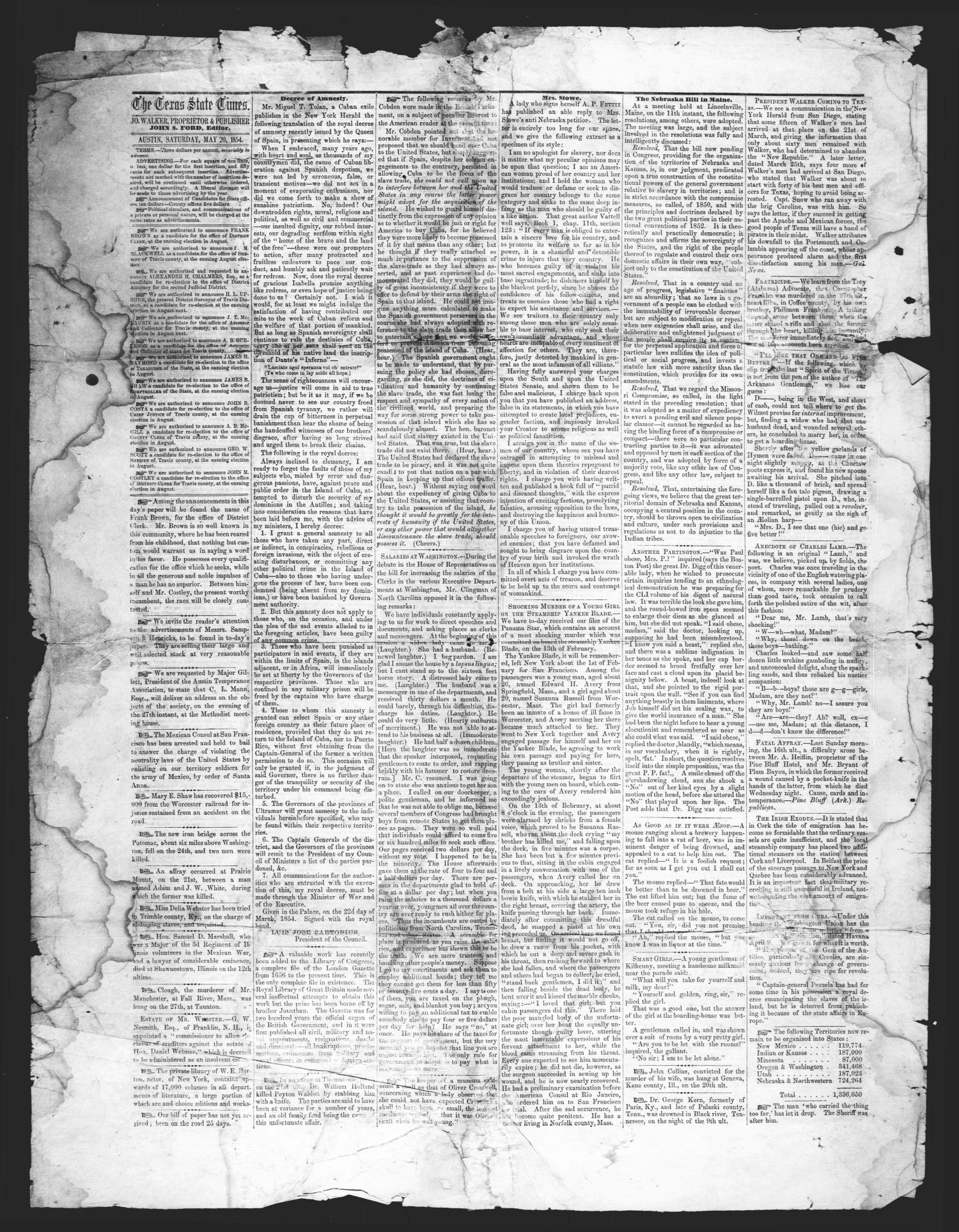 The Texas State Times (Austin, Tex.), Vol. 1, Ed. 1 Saturday, May 20, 1854
                                                
                                                    [Sequence #]: 1 of 2
                                                