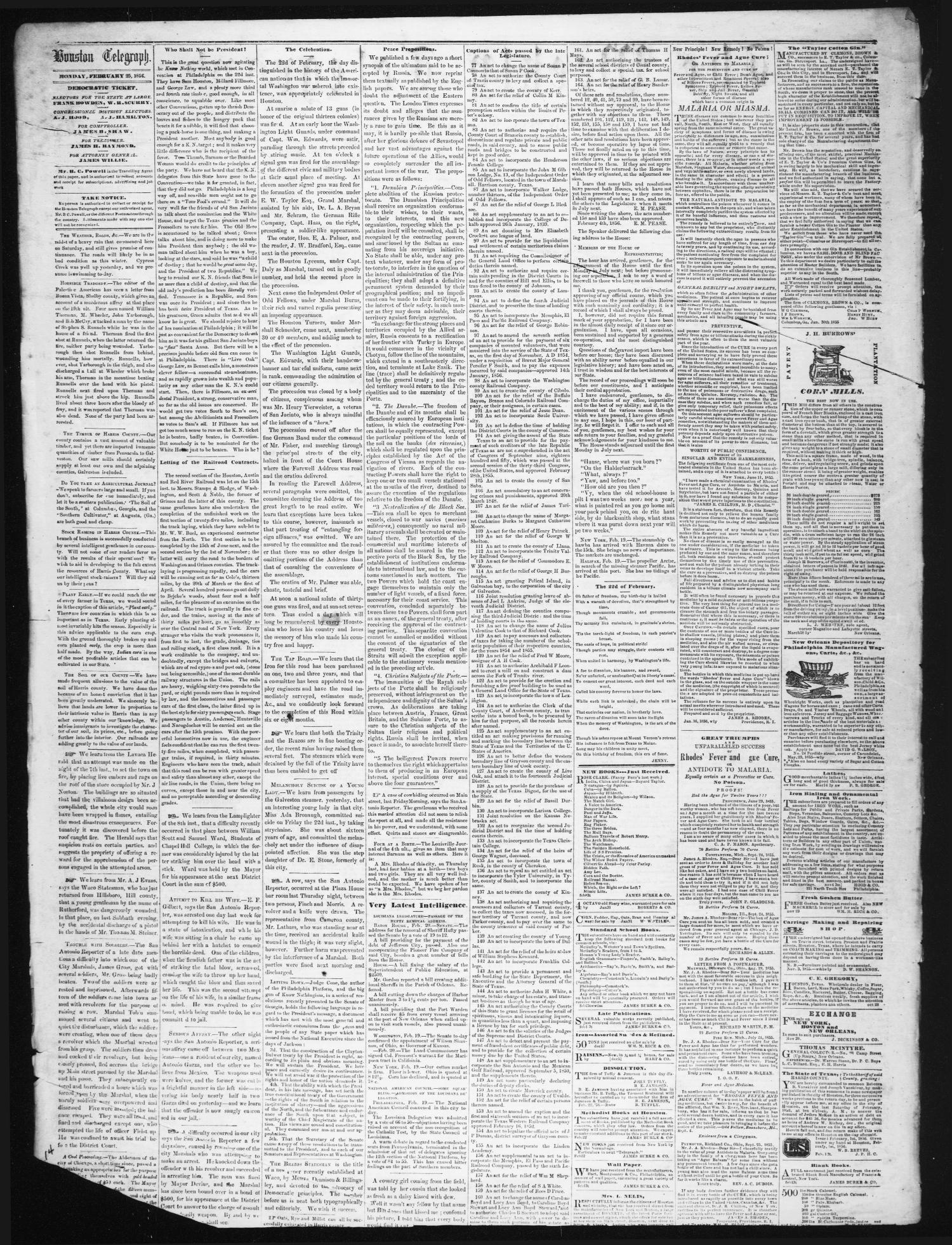 The Weekly Telegraph (Houston, Tex.), Vol. 21, No. 50, Ed. 1 Wednesday, February 27, 1856
                                                
                                                    [Sequence #]: 2 of 4
                                                