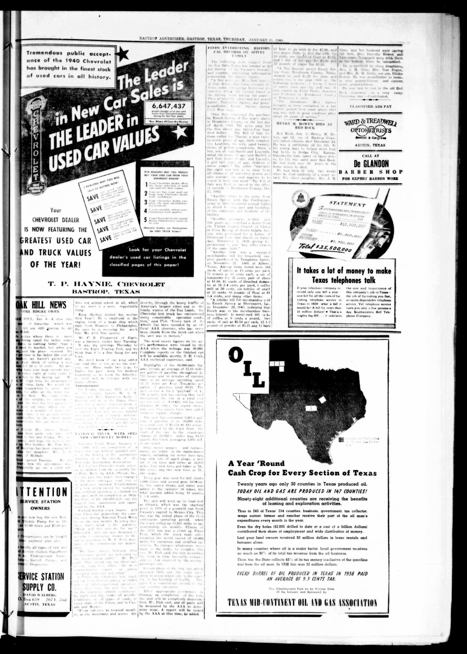 Bastrop Advertiser (Bastrop, Tex.), Vol. 86, No. 43, Ed. 1 Thursday, January 11, 1940
                                                
                                                    [Sequence #]: 3 of 6
                                                