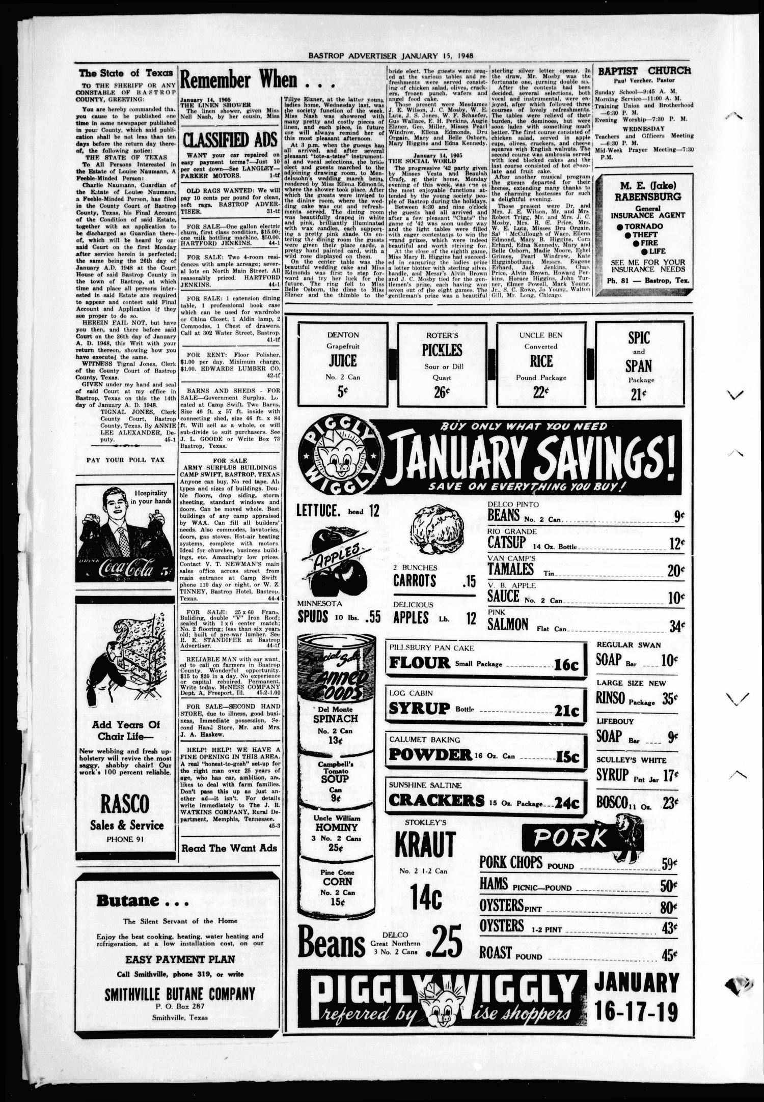 Bastrop Advertiser (Bastrop, Tex.), Vol. 95, No. 45, Ed. 1 Thursday, January 15, 1948
                                                
                                                    [Sequence #]: 4 of 8
                                                