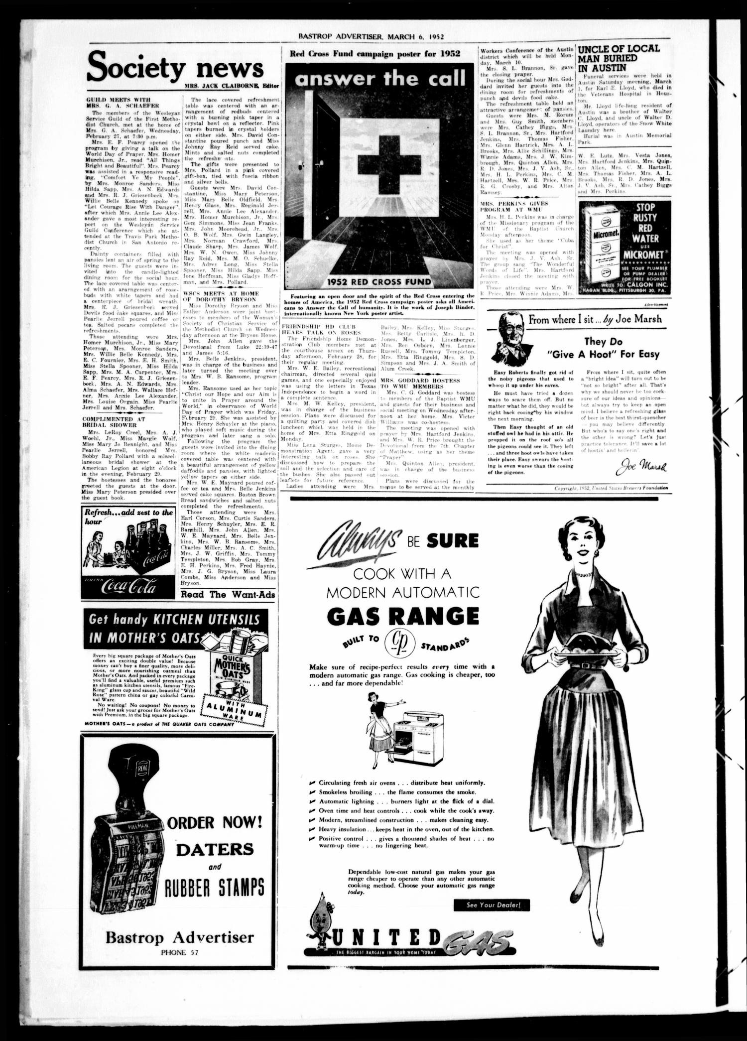Bastrop Advertiser (Bastrop, Tex.), Vol. 100, No. 1, Ed. 1 Thursday, March 6, 1952
                                                
                                                    [Sequence #]: 4 of 12
                                                