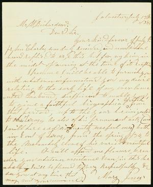 Primary view of object titled 'Letter to W. Richardson, 13 July 1858'.