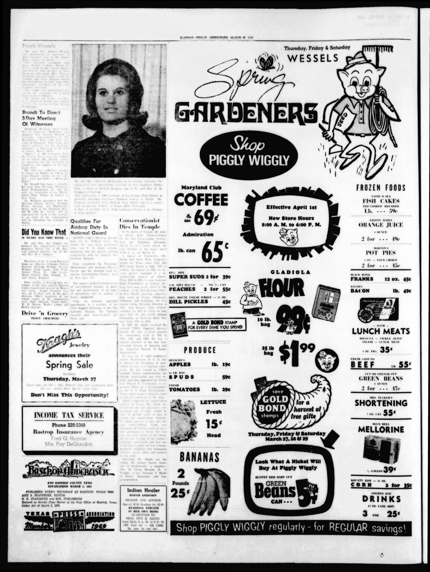 Bastrop Advertiser and Bastrop County News (Bastrop, Tex.), Vol. [116], No. 4, Ed. 1 Thursday, March 27, 1969
                                                
                                                    [Sequence #]: 2 of 8
                                                