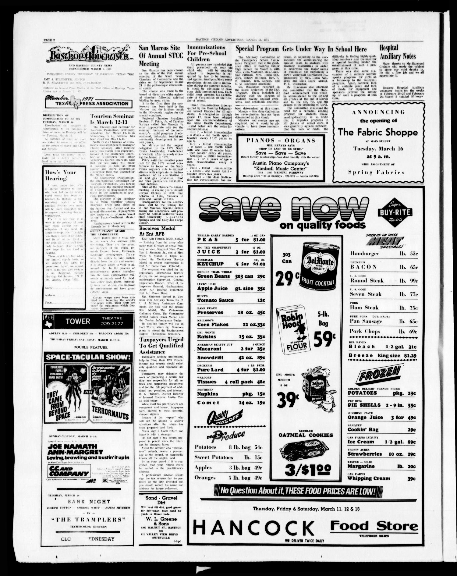 Bastrop Advertiser and Bastrop County News (Bastrop, Tex.), Vol. [118], No. 2, Ed. 1 Thursday, March 11, 1971
                                                
                                                    [Sequence #]: 2 of 8
                                                