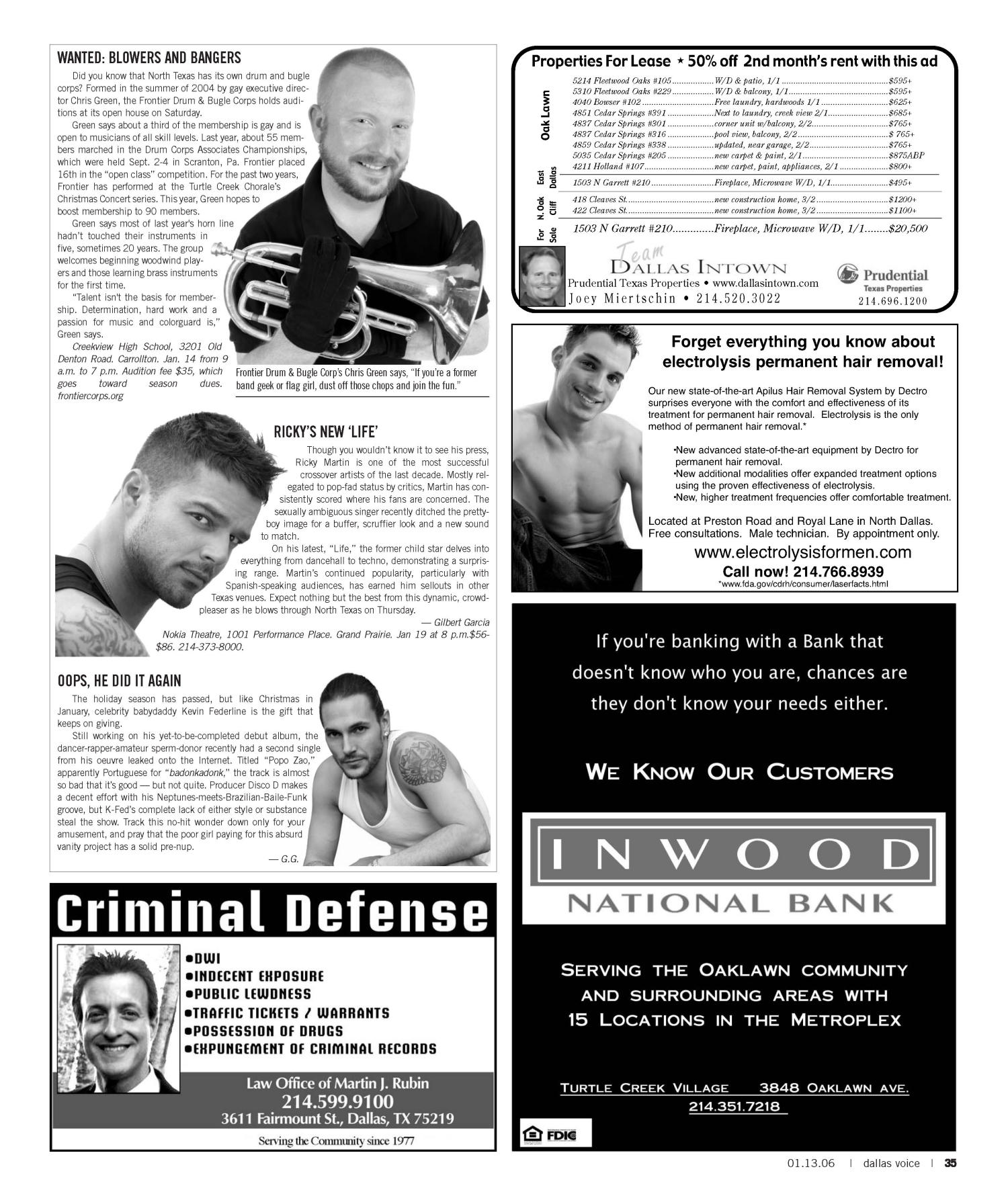 Dallas Voice (Dallas, Tex.), Vol. 22, No. 35, Ed. 1 Friday, January 13, 2006
                                                
                                                    [Sequence #]: 35 of 60
                                                