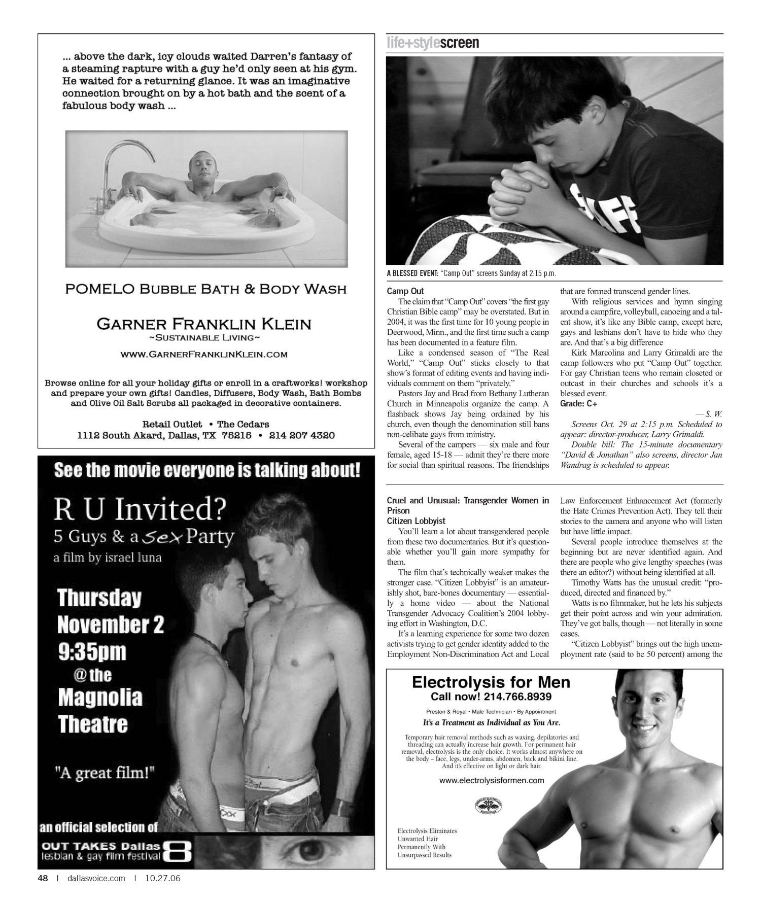 Dallas Voice (Dallas, Tex.), Vol. 23, No. 24, Ed. 1 Friday, October 27, 2006
                                                
                                                    [Sequence #]: 48 of 104
                                                