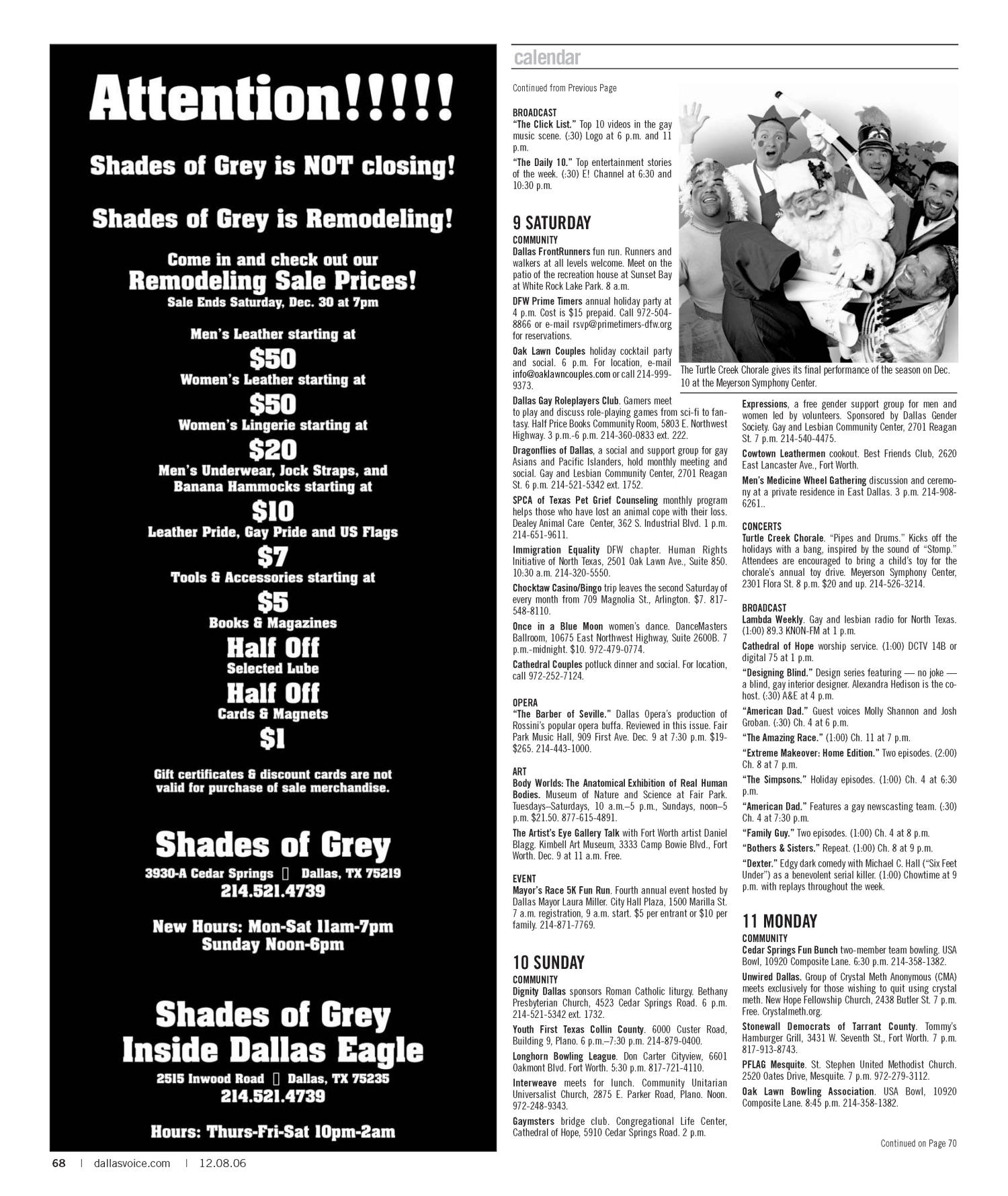 Dallas Voice (Dallas, Tex.), Vol. 23, No. 30, Ed. 1 Friday, December 8, 2006
                                                
                                                    [Sequence #]: 68 of 84
                                                