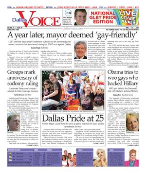 Primary view of object titled 'Dallas Voice (Dallas, Tex.), Vol. 24, No. 04, Ed. 1 Friday, June 13, 2008'.