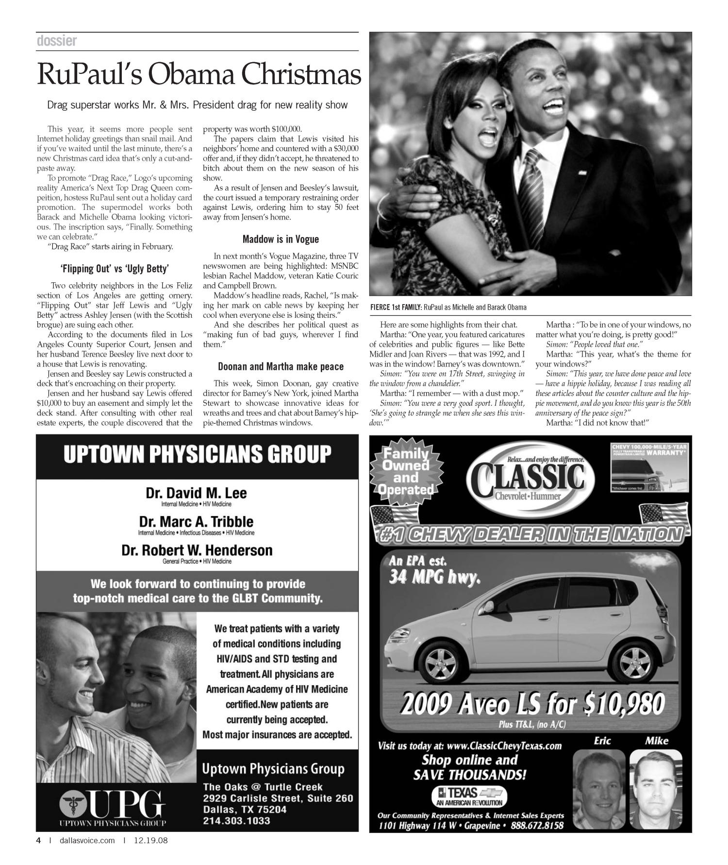 Dallas Voice (Dallas, Tex.), Vol. 25, No. 31, Ed. 1 Friday, December 19, 2008
                                                
                                                    [Sequence #]: 4 of 48
                                                