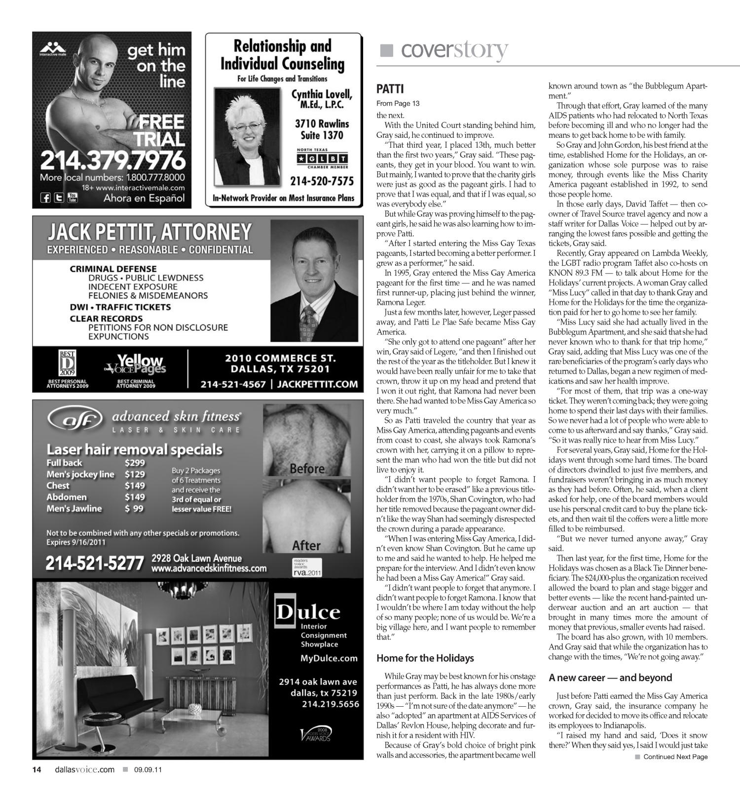 Dallas Voice (Dallas, Tex.), Vol. 28, No. 17, Ed. 1 Friday, September 9, 2011
                                                
                                                    [Sequence #]: 14 of 48
                                                