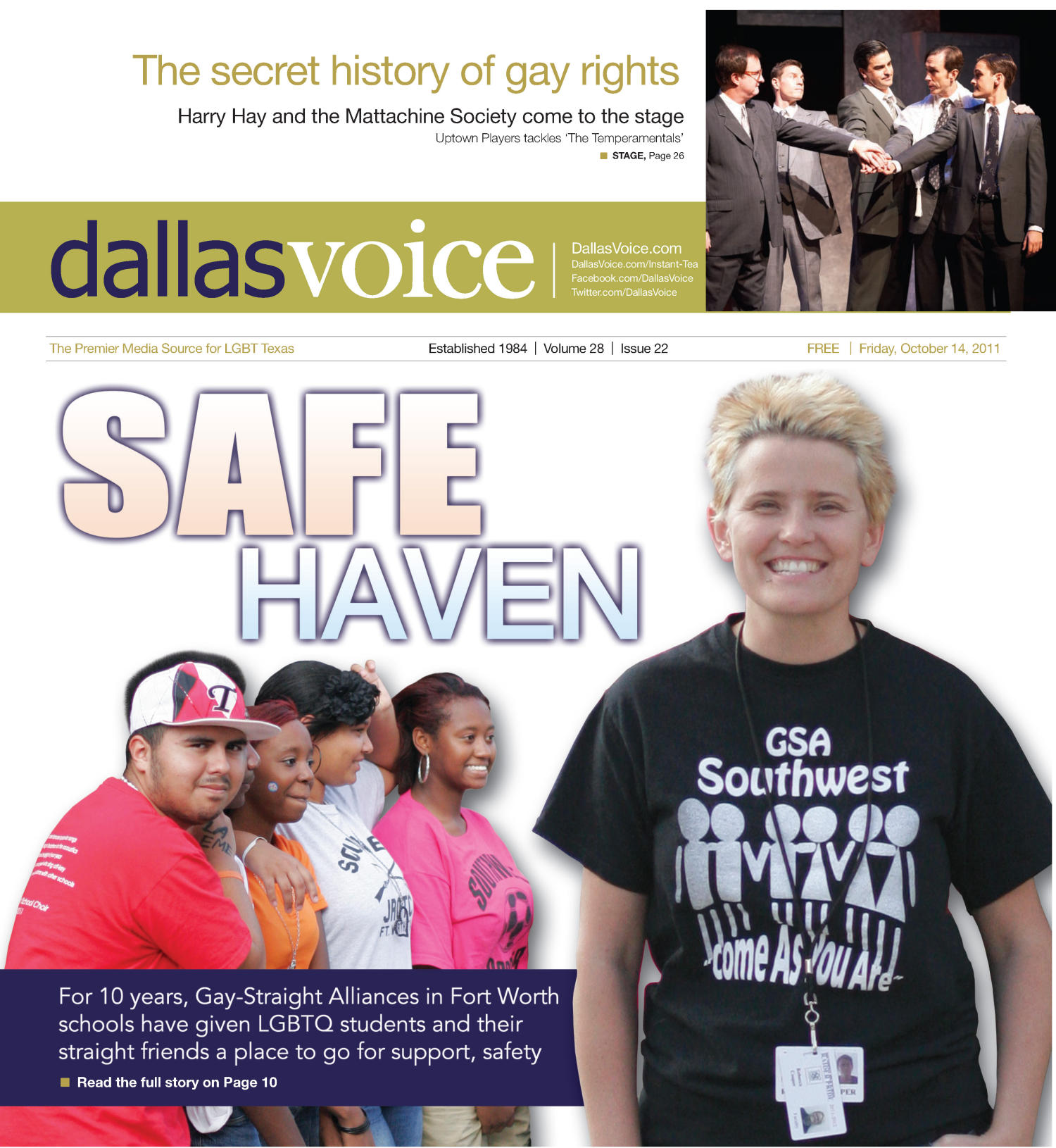 Dallas Voice (Dallas, Tex.), Vol. 28, No. 22, Ed. 1 Friday, October 14, 2011
                                                
                                                    [Sequence #]: 1 of 48
                                                
