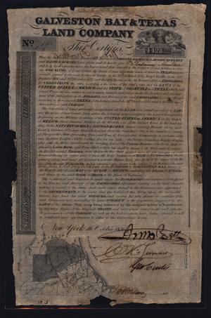 Primary view of object titled '[Galveston Bay and Texas Land Company Certificate]'.