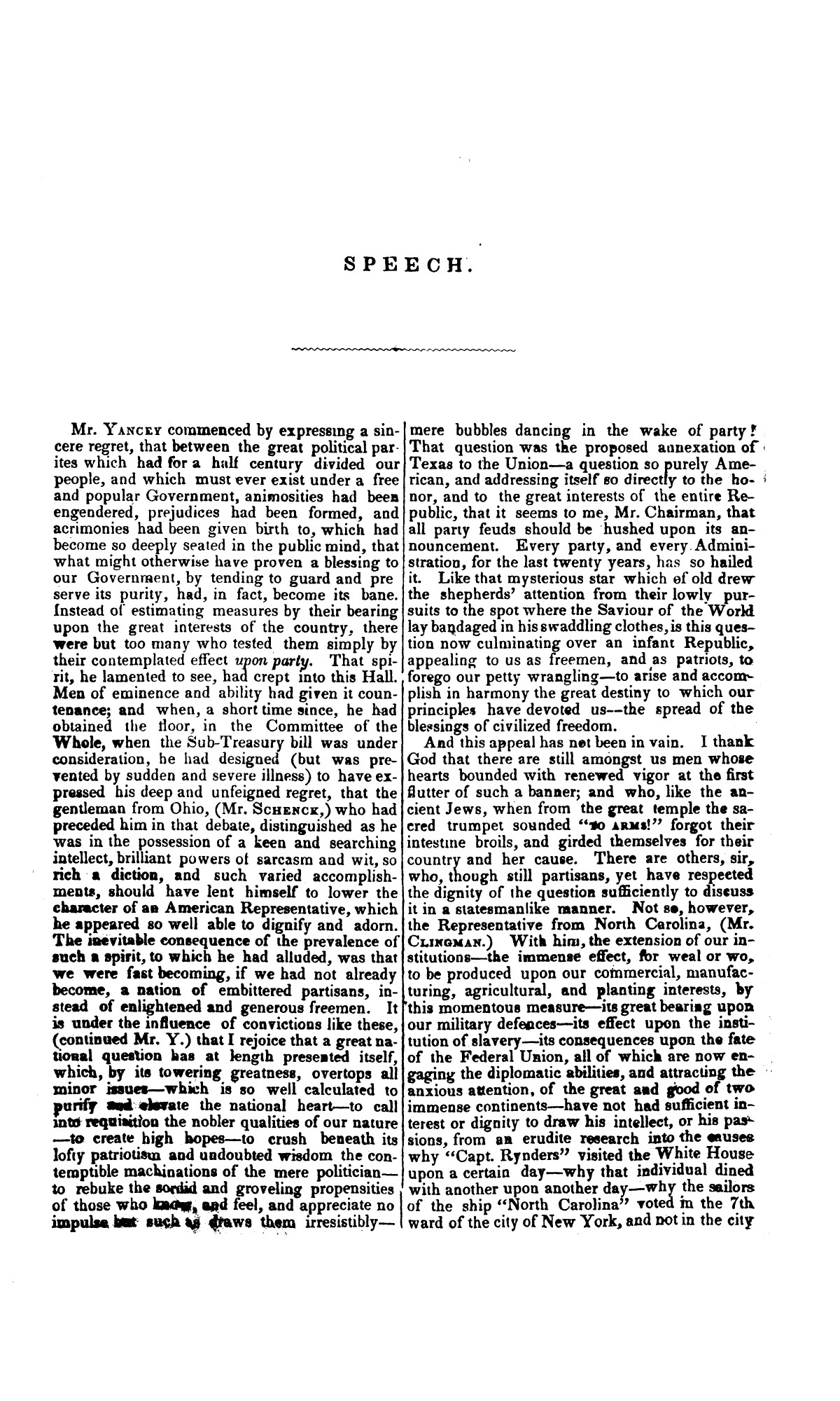 Speech of Hon. Wm. Lowndes Yancey, of Alabama, on the annexation of Texas to the United States, delivered in the House of Representatives, Jan. 7, 1845.
                                                
                                                    [Sequence #]: 3 of 14
                                                
