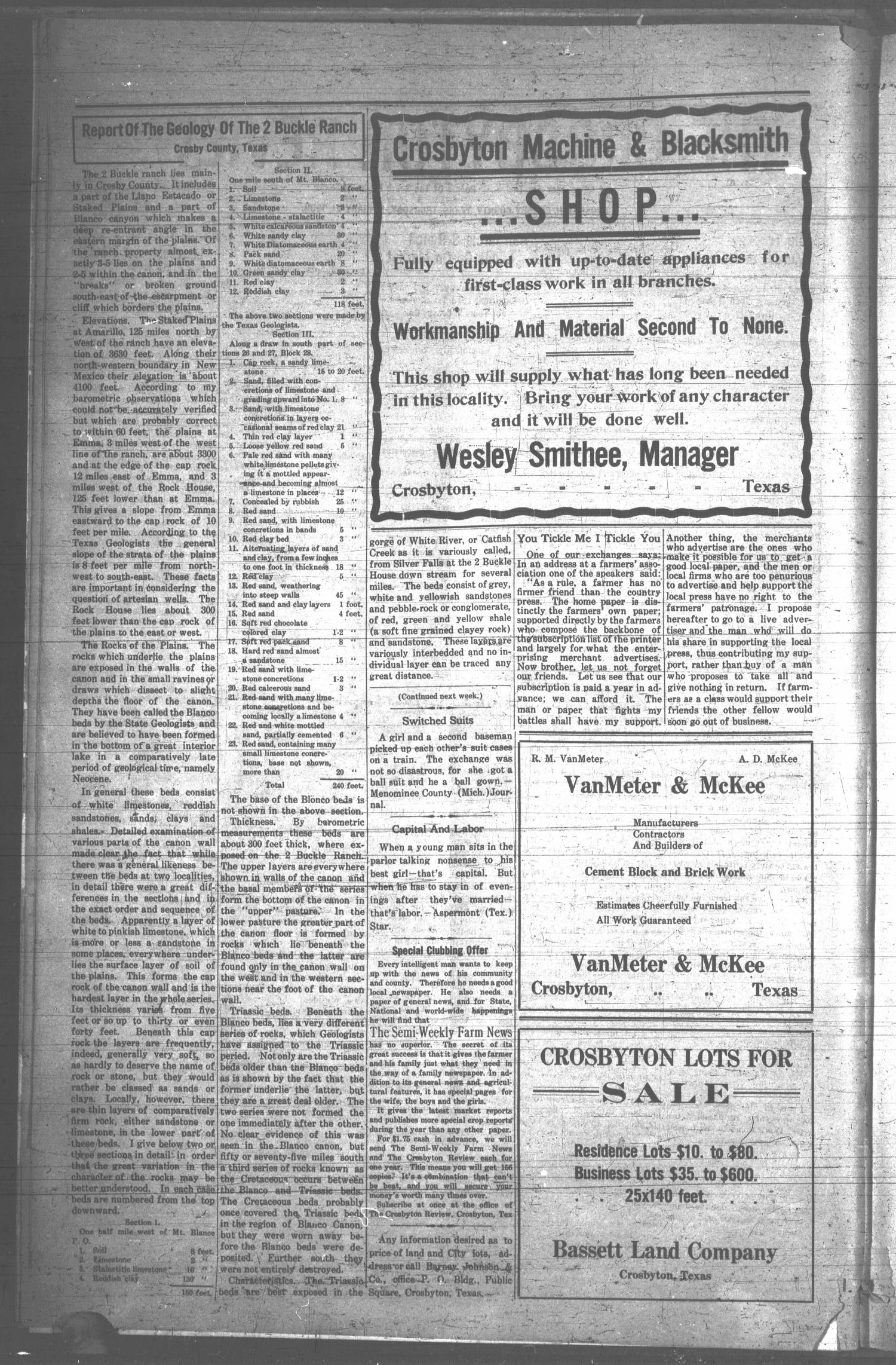 The Crosbyton Review. (Crosbyton, Tex.), Vol. 1, No. 2, Ed. 1 Thursday, January 21, 1909
                                                
                                                    [Sequence #]: 2 of 8
                                                
