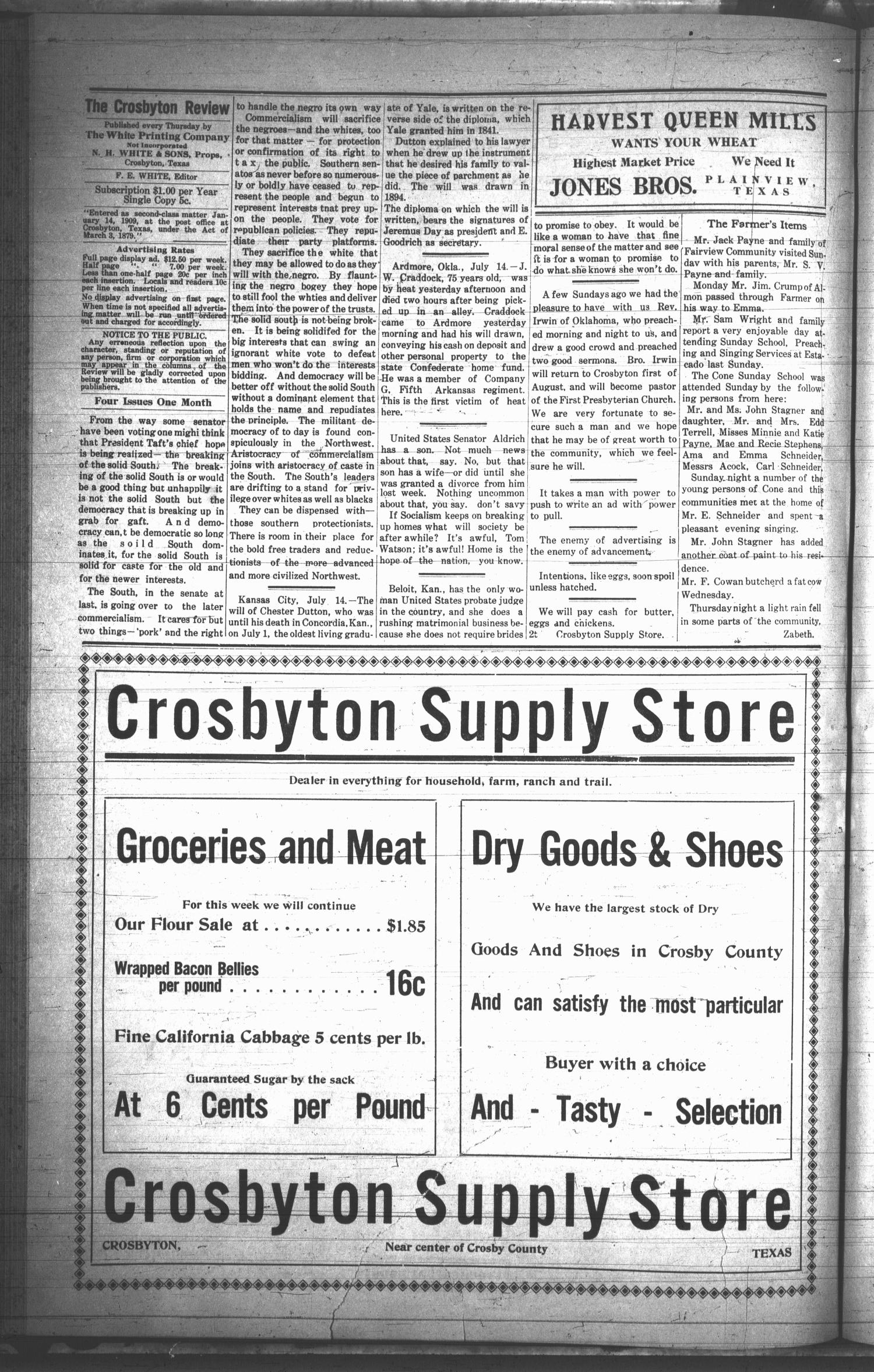 The Crosbyton Review. (Crosbyton, Tex.), Vol. 1, No. 29, Ed. 1 Thursday, July 29, 1909
                                                
                                                    [Sequence #]: 4 of 8
                                                