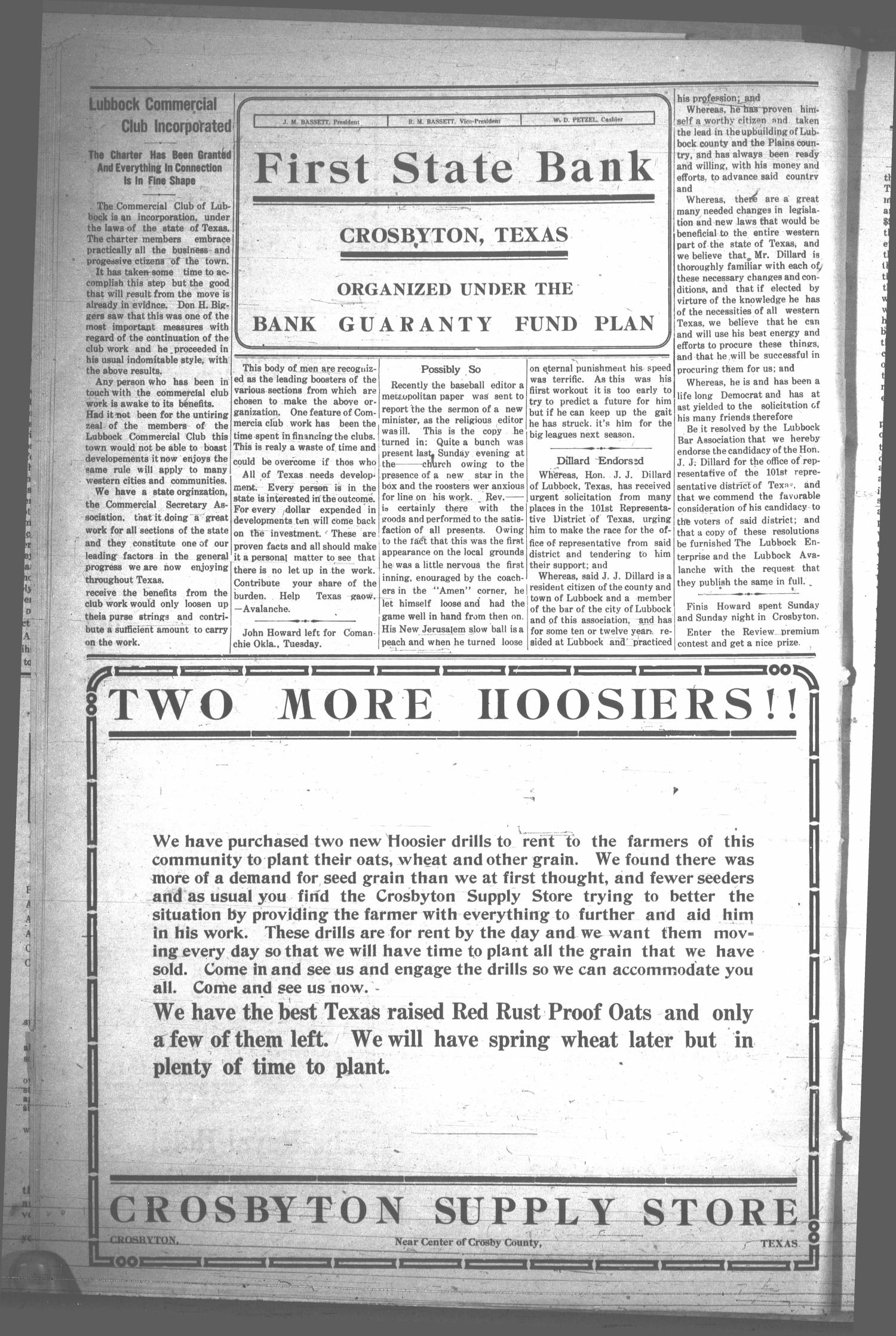 The Crosbyton Review. (Crosbyton, Tex.), Vol. 2, No. 9, Ed. 1 Thursday, March 10, 1910
                                                
                                                    [Sequence #]: 4 of 12
                                                
