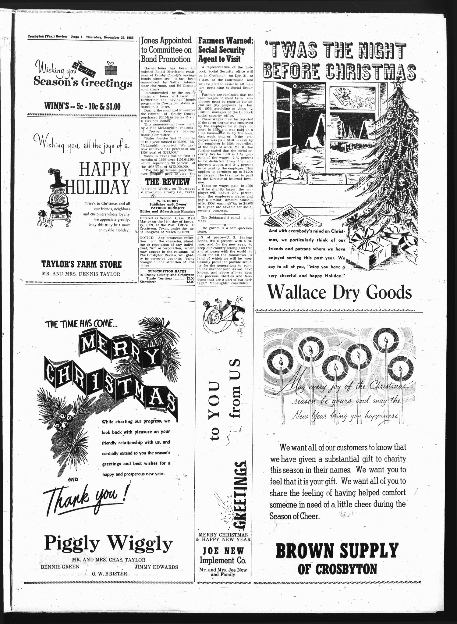 The Crosbyton Review. (Crosbyton, Tex.), Vol. 50, No. 52, Ed. 1 Thursday, December 25, 1958
                                                
                                                    [Sequence #]: 3 of 16
                                                