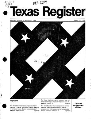 Primary view of object titled 'Texas Register, Volume 9, Number 3, Pages 223-296, January 10, 1984'.
