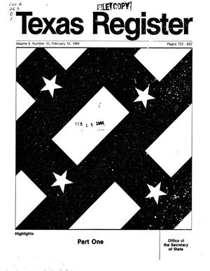 Primary view of object titled 'Texas Register, Volume 9, Number 10, Pages 723-822, February 10, 1984'.
